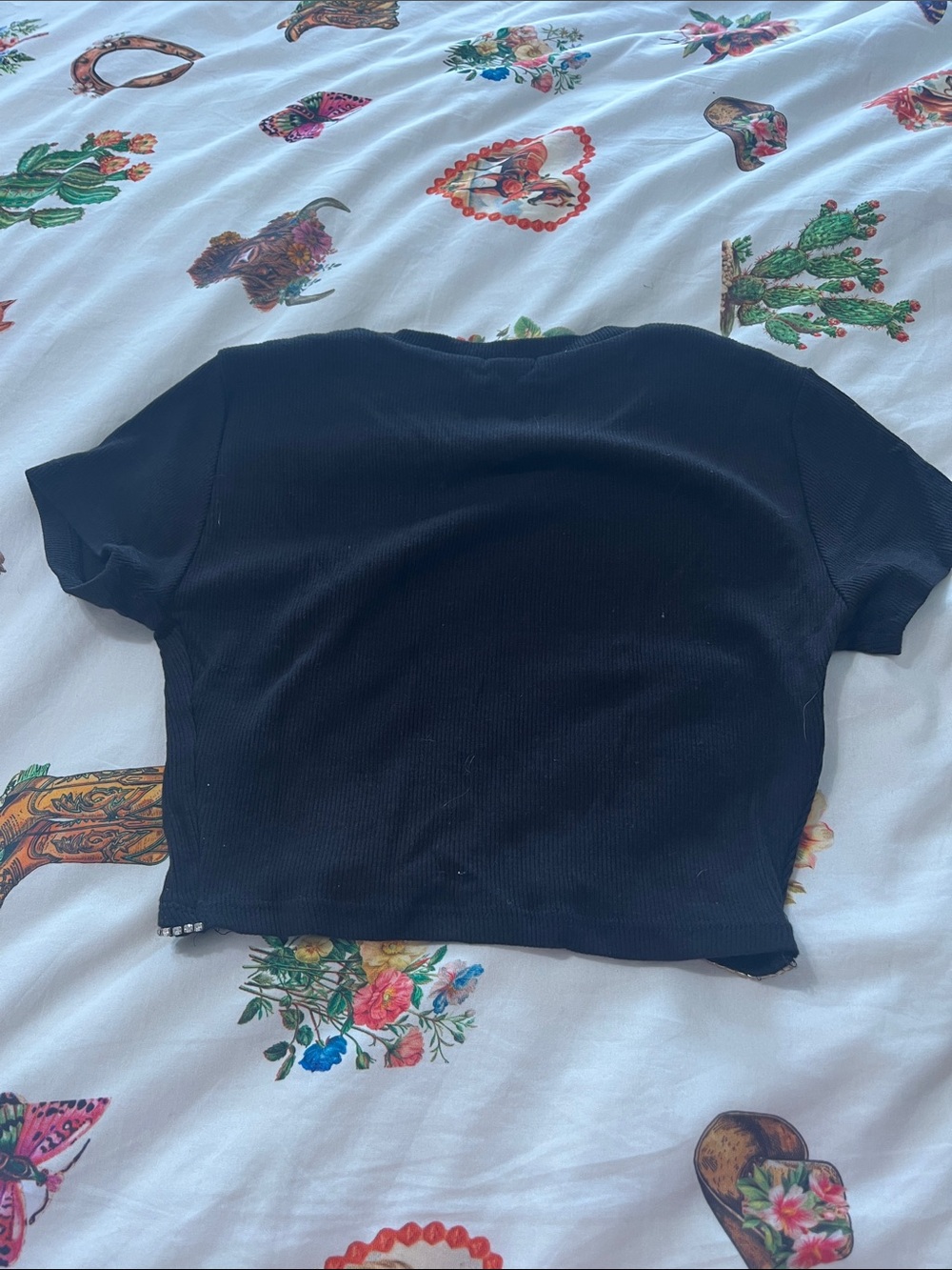 Garage Black Ribbed Tee with Rhinestone Hem - Picture 4 of 4